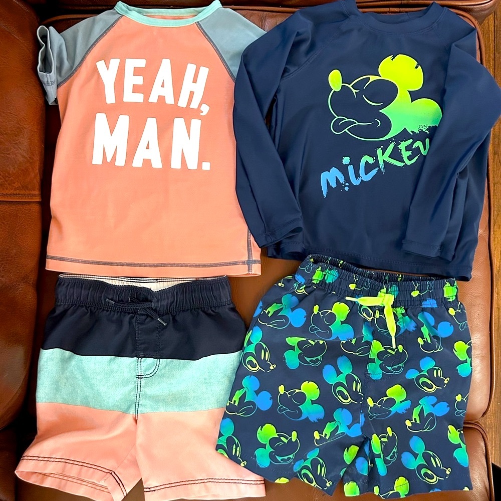 Toddler Boy Swim Trunks and Rash Guards Bundle Set